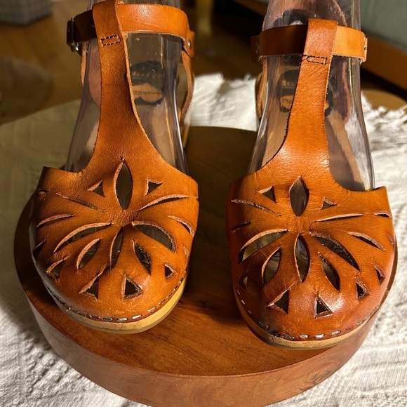 RARE Swedish Hasbeens Lacy Sandal Low Natural 39 Brown Leather - Picture 3 of 9